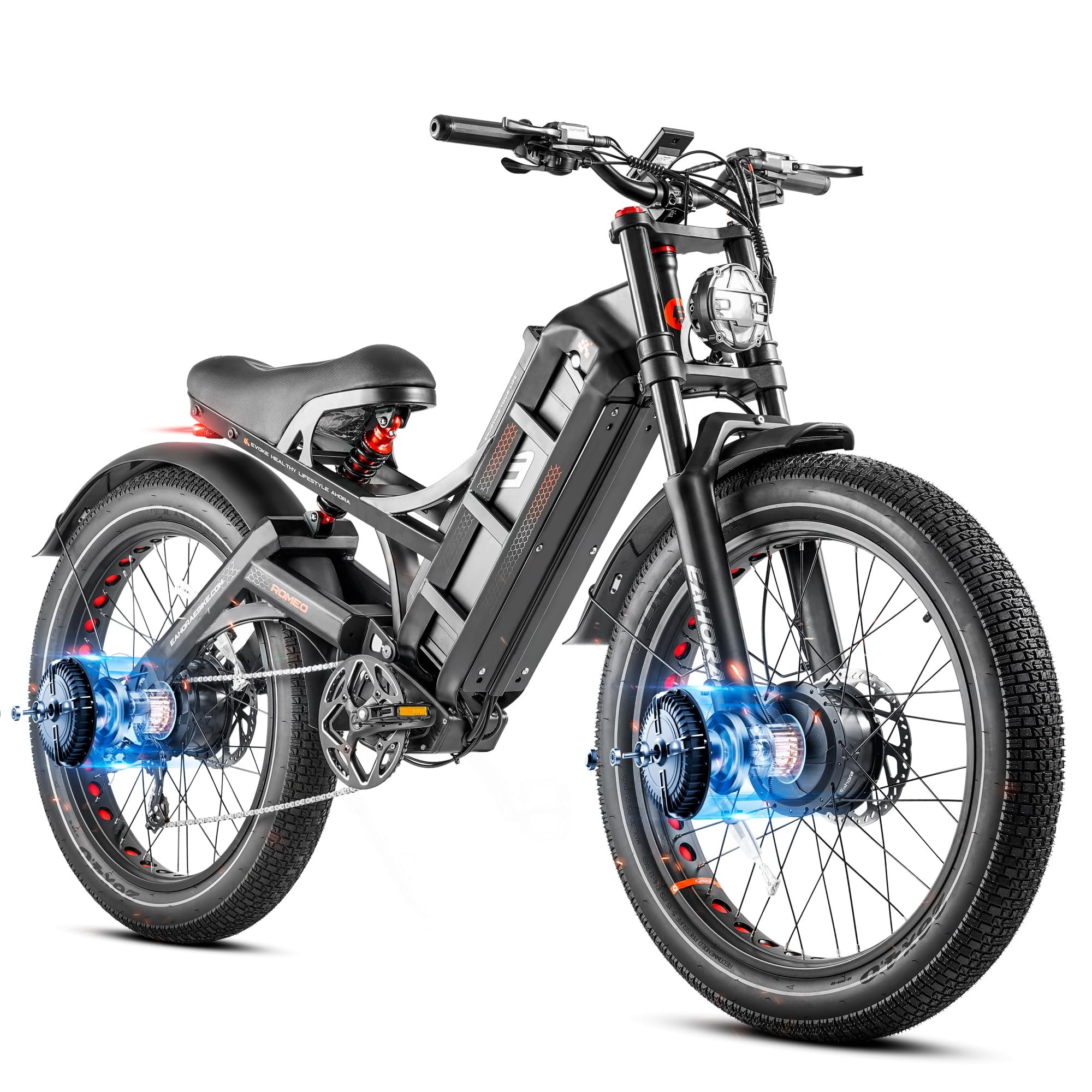 Romeo Pro 2 52v Lithium Battery 26*4.0 Fat Tire Electric Bike 3000w Dual Motor Full Suspension Electric Mountain Bike Adults