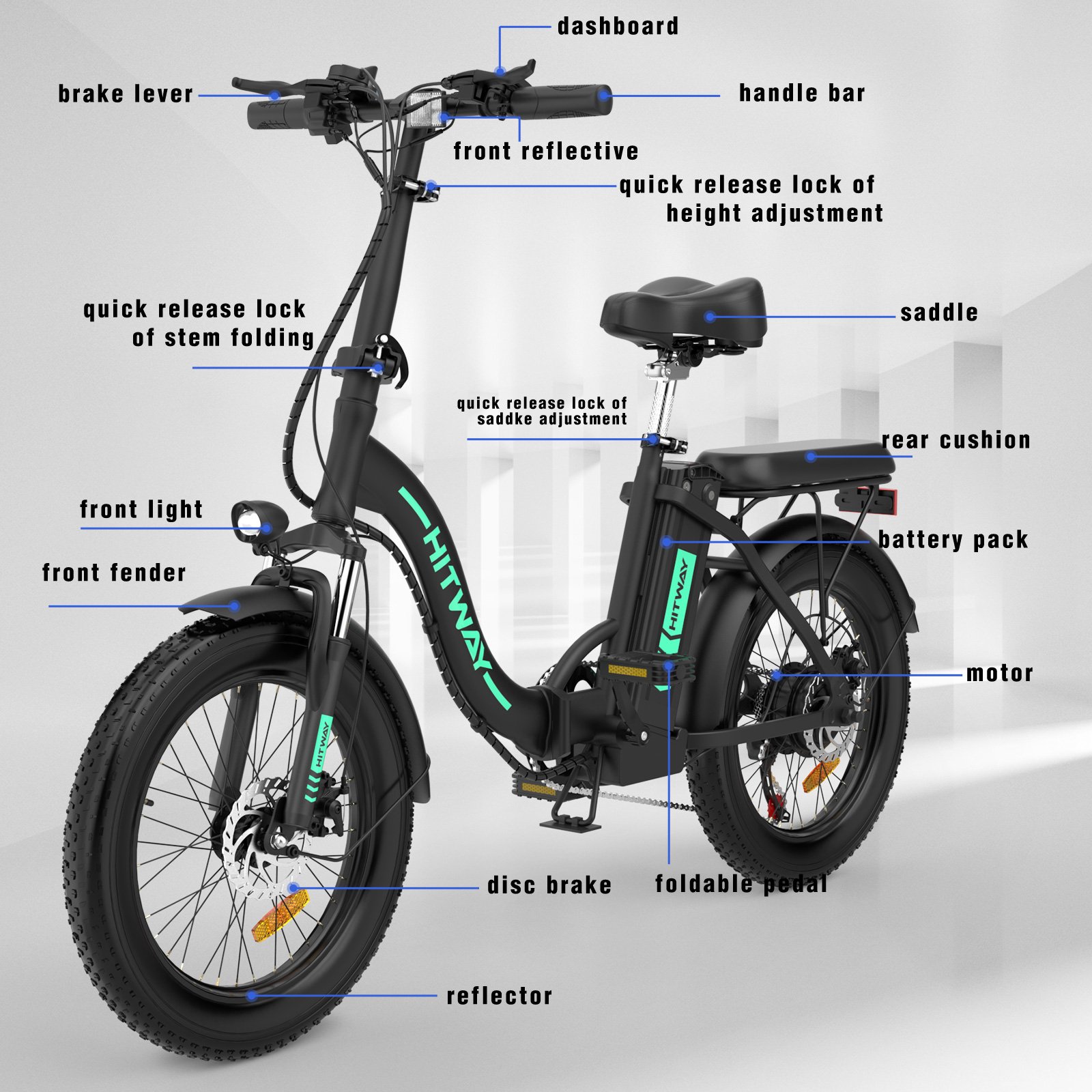 EU UK Stock BK6S E Bike 20 inch E-Fatbike 250 W Motor 36V 11.2Ah Battery Folding City E-Bike LCD Display 7 Gears Electric Bike