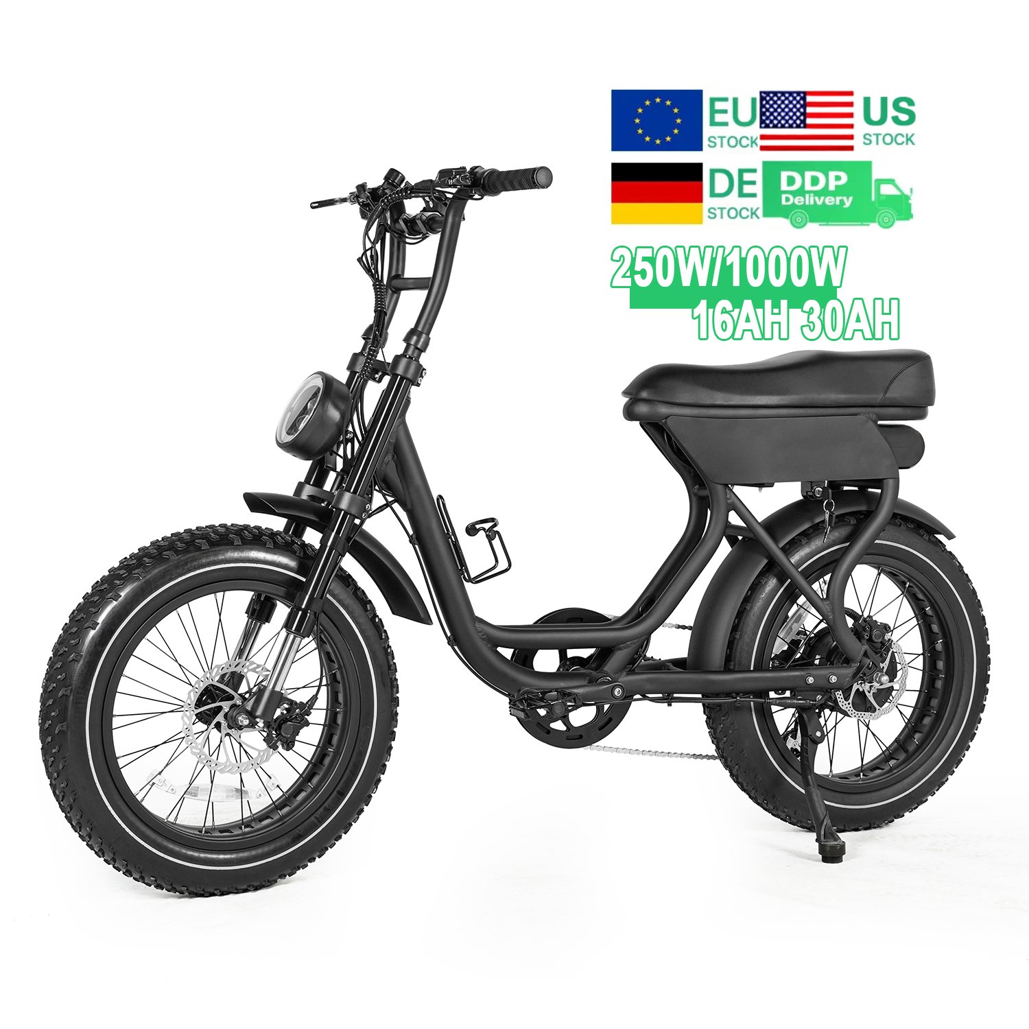 EU US Stock 250W Electric Mountain Bike 1000W Dirt Fatbike v20 Inch Adult EBike City Bicycle 18Ah 30AH Electric Fat tire Bike