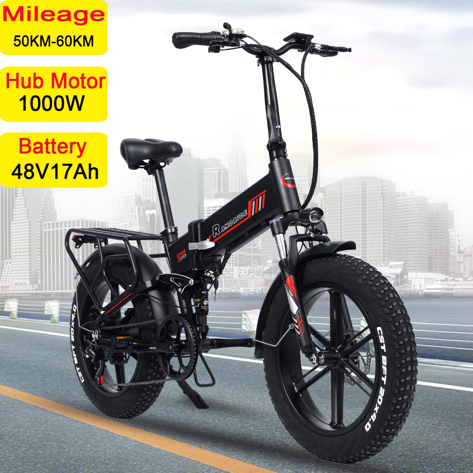 Eu warehouse 20 inch foldable ebike 1000w 48v e bikes Full suspension fat tire folding electric bike for unisex