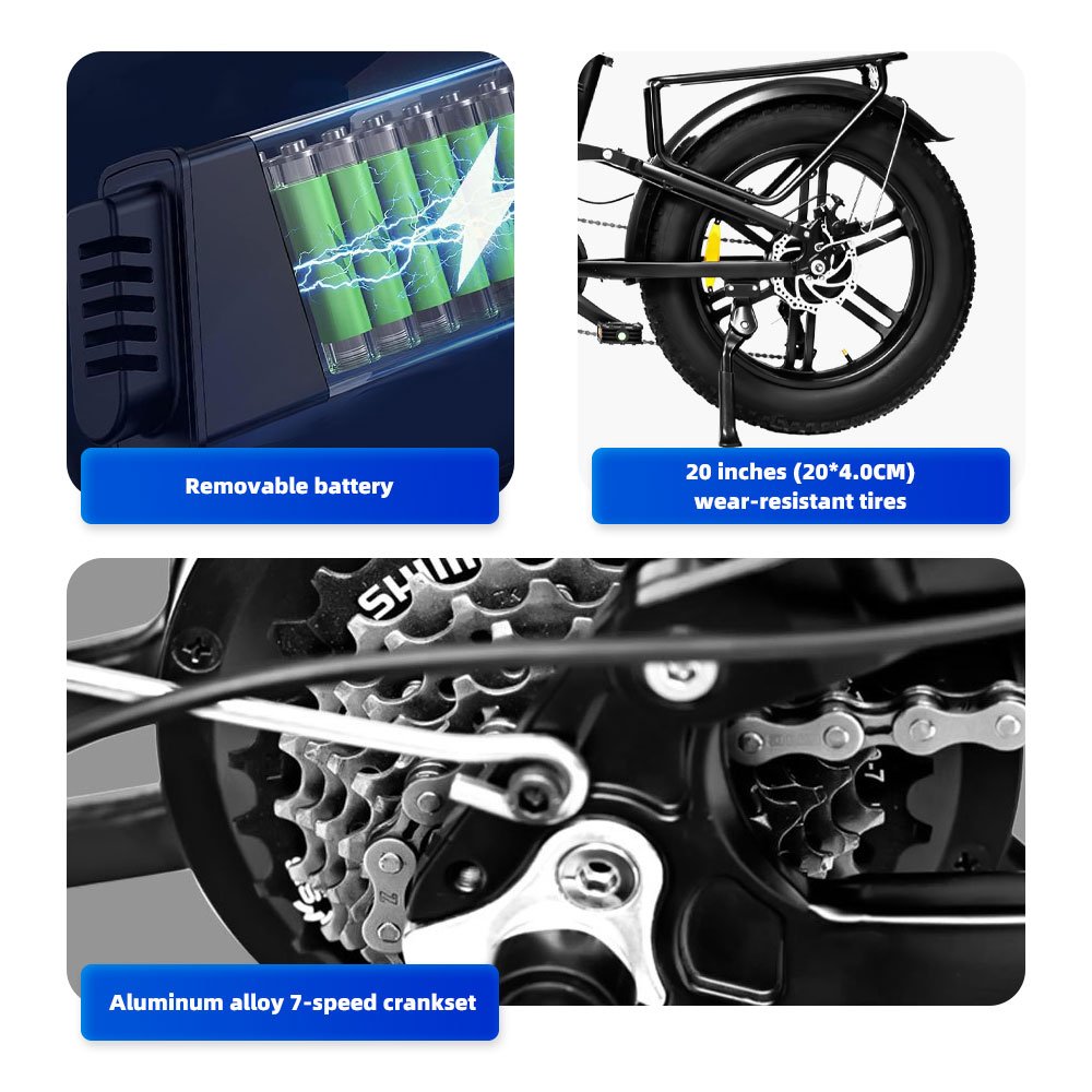 2024 USA Warehouse Fat Tire Electric Bike Foldable E bike 20-Inch Electric Mountain Bike 500W Motor 10A Battery Daily coummuting