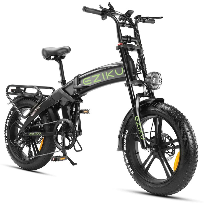 Eziku 1000W Folding Electric Bike with 48V 16.8Ah Lithium Battery Fat Tire Dual Suspension 7 Speed LCD Display 1000W E-Bike