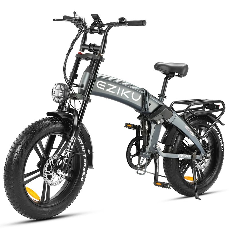Eziku 1000W Folding Electric Bike with 48V 16.8Ah Lithium Battery Fat Tire Dual Suspension 7 Speed LCD Display 1000W E-Bike