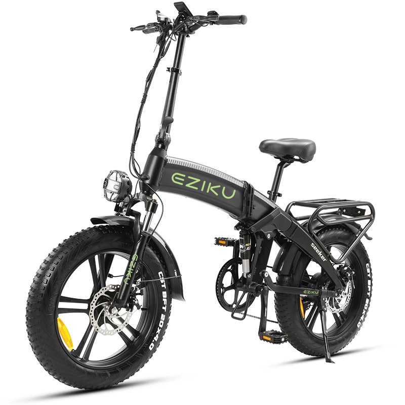 Eziku 1000W Folding Electric Bike with 48V 16.8Ah Lithium Battery Fat Tire Dual Suspension 7 Speed LCD Display 1000W E-Bike