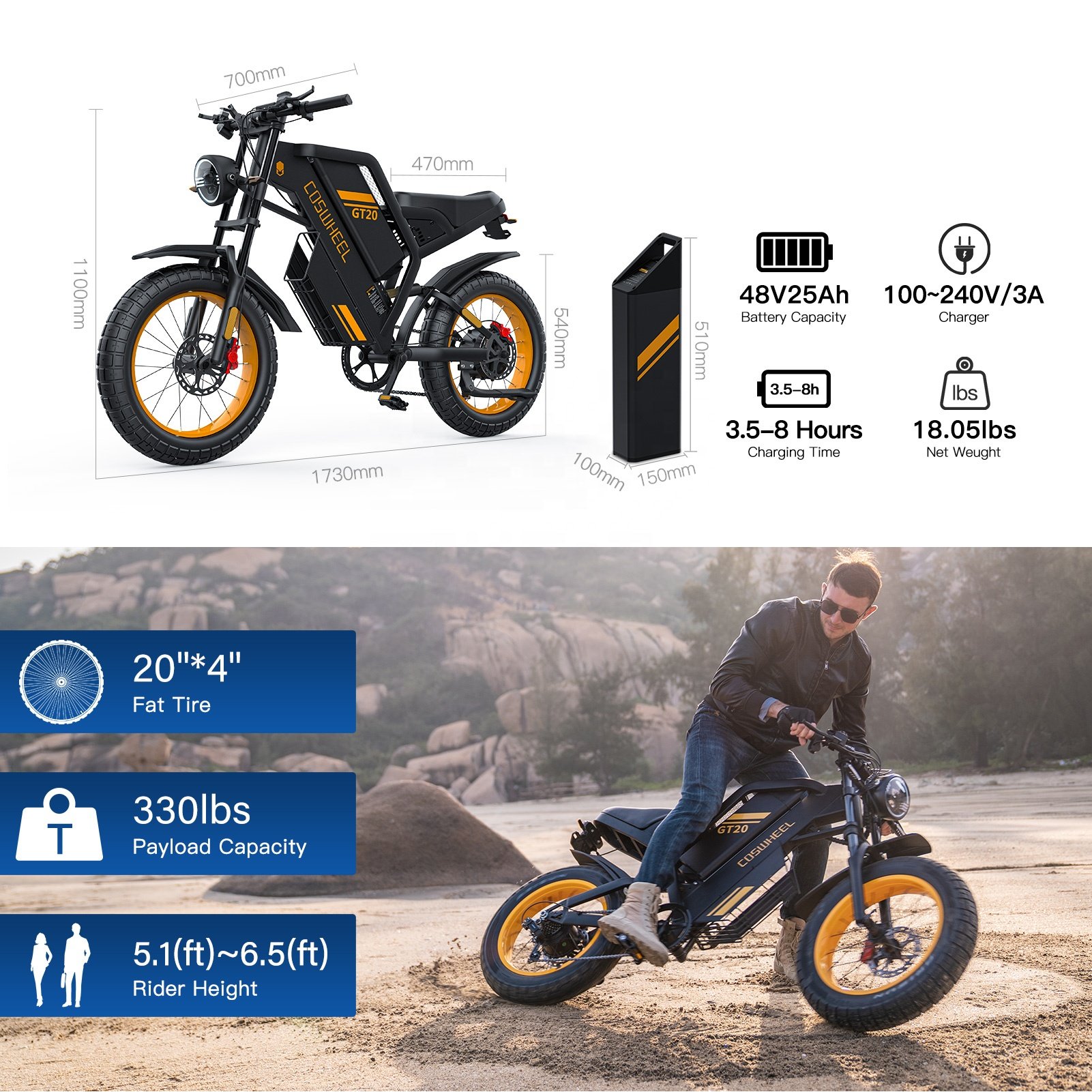 EU UK New Design Coswheel GT20 48v 1500w Retro E-Bike Electric Cycle Road Dirt Fat Tire E Bike Fast Ebike Electric Mountain Bike
