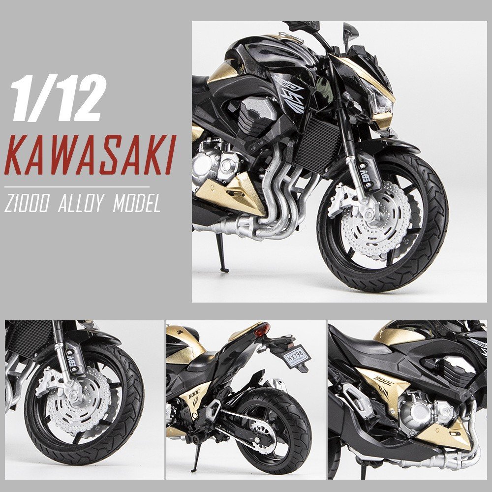 1/12 Scale Kawasaki Z1000 Alloy Motorcycle Figurines Diecasts Kids Toy SportBike Racing Model Car Collect Gift for Boys