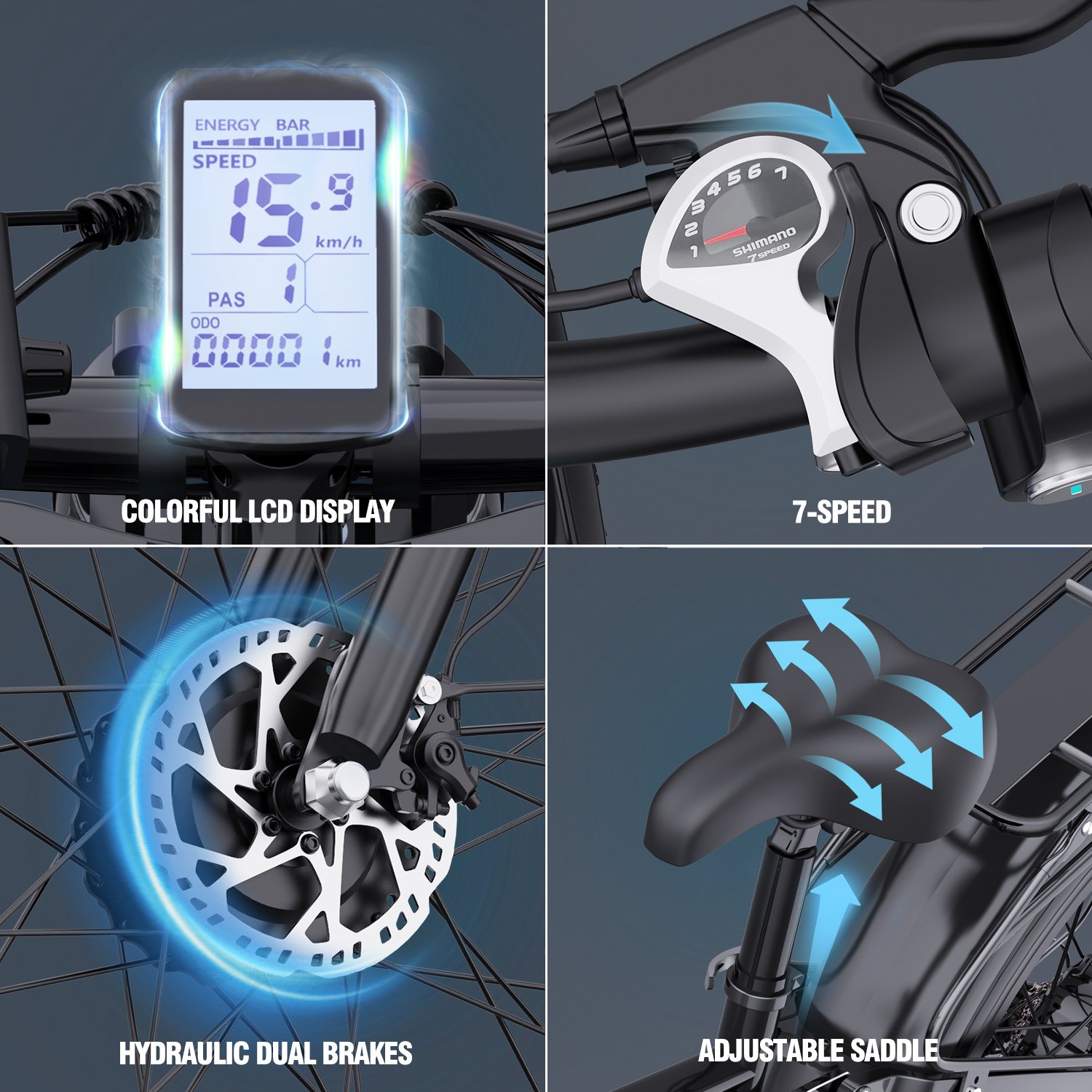 New Style 2000W Rechargeable Electric City Bike 26 Inch E Bicycle 7 Speed 48V Long Range Adult Electric Fat Tire Bike Two Seats