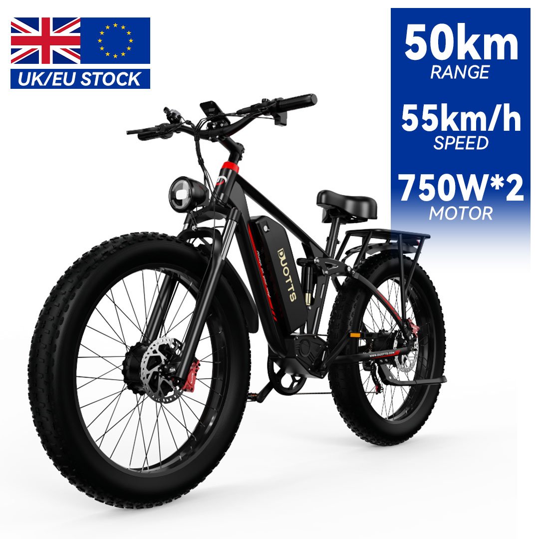 EU Stock DUOTTS S26 Dual Motor 750W*2 Electric Bike with 48V 20AH Lithium Battery Snow Mountain Fat Tire for Adults EU Warehouse