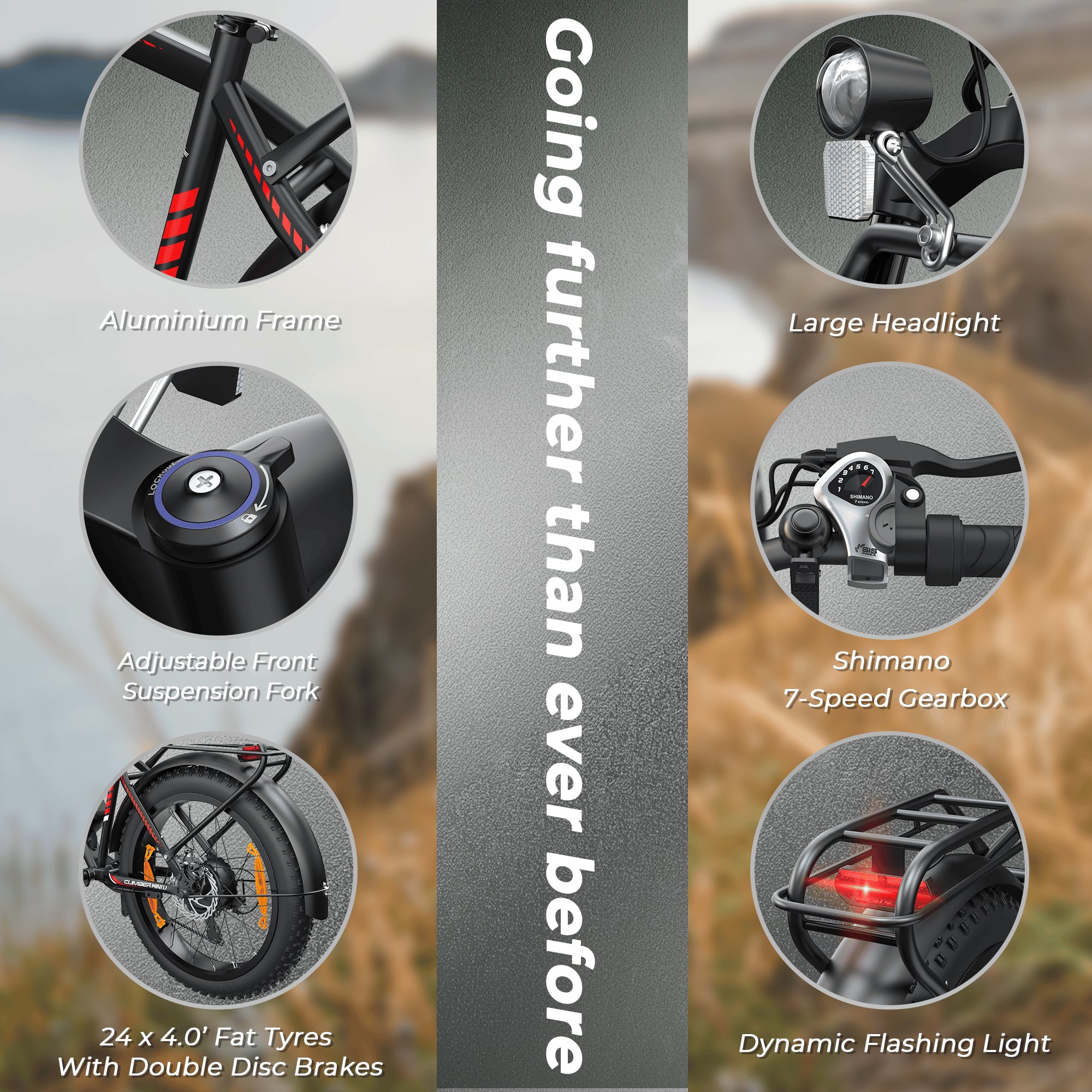 48V 13A Long Rang 24*4" Fat Tyre All Terrain Electric Mountain Bike Lockable Suspension 750W 45KPH Fast Ebike With Rear Rack