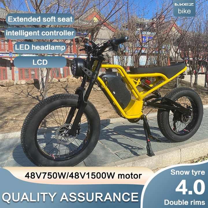 High Configurated Akez Cafe Racer Electric Dirt Pit Mountain E Bike 1500W Fat Tires Ebike Electric Cruiser Adult