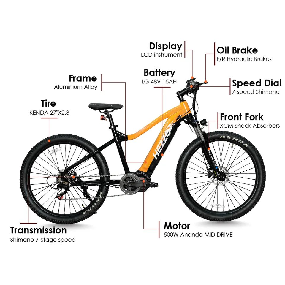 Hezzo EU US Stock Factory Direct Sale electric bike manufacturer smart electric 27.5Inch Electric Mountain Bike 48V 500W