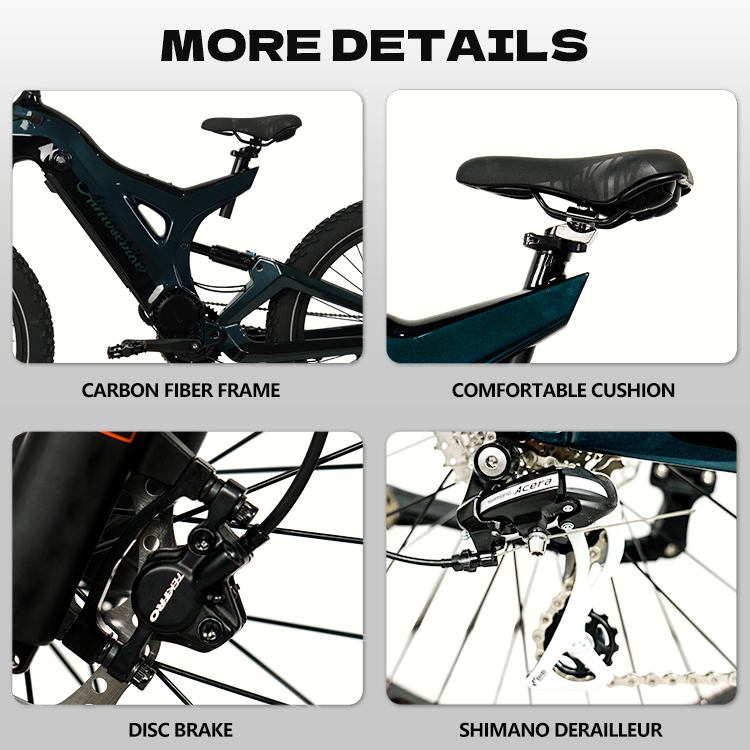 48V500W/1000W 14Ah Carbon Fiber Ebike 296Inch 10 Speed Air suspension Electric Mountain Bike