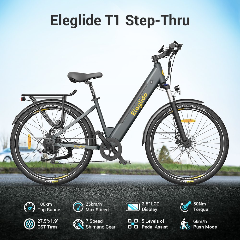 Eleglide T1 Step-Thru Electric Moped Bike bicycle electric price 27.5 CST Tires 7 Speed Shimano Trekking electric bike in eu