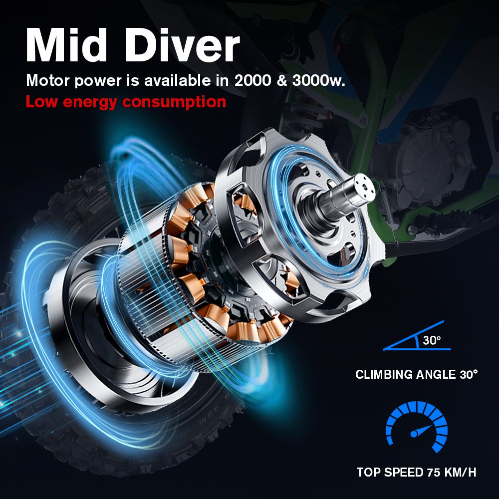 Latest 2024 New Model 3000W High Power 72V25AH Lithium Battery Fast 75KM/H Mountain Off Road Dirt Bike Electric Moto Bike