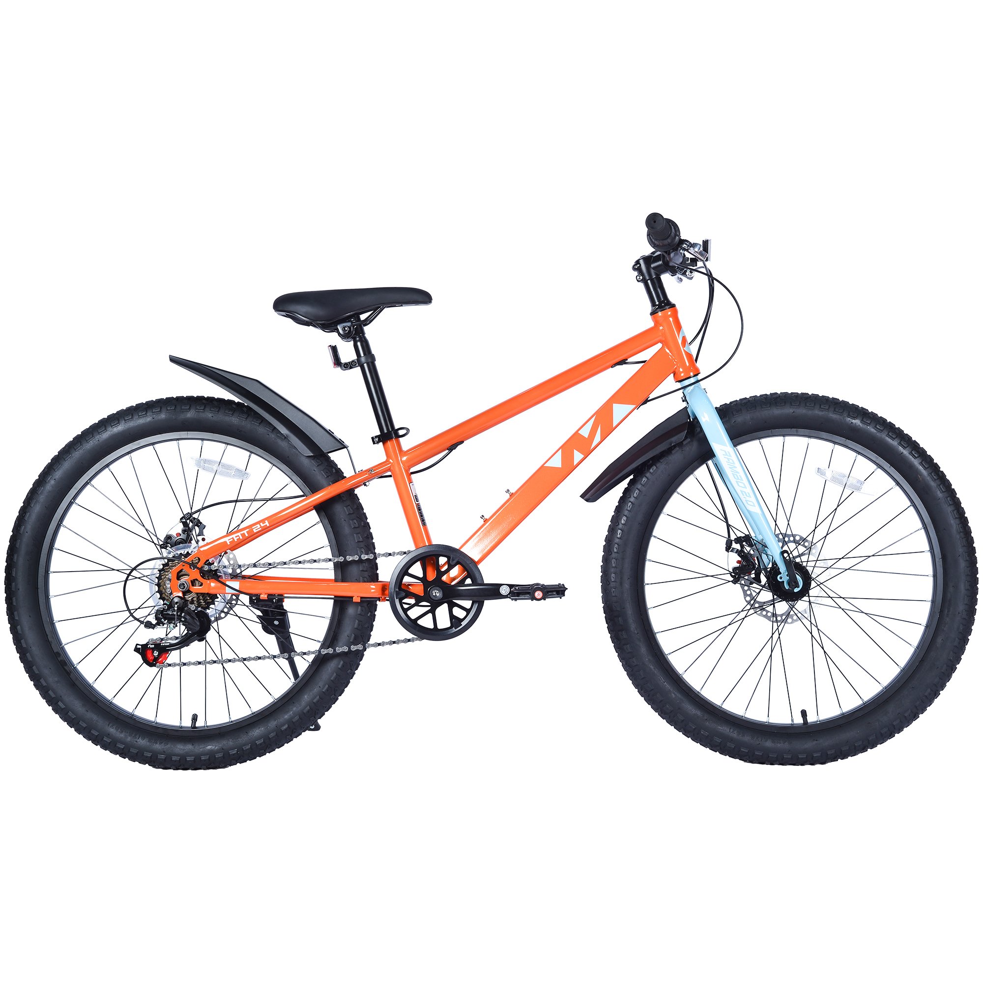 ZUKKA 24 inch Fat Tyre Mountain Bike For Beginners With 24''*3.0 Tyre And 7spd Orange Color