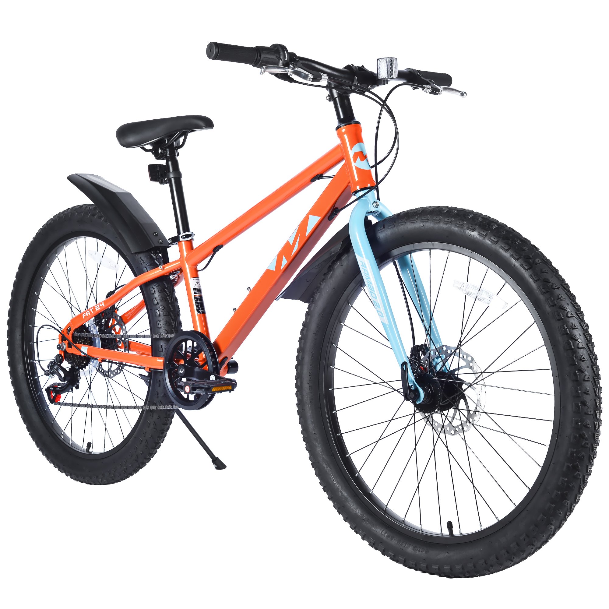 ZUKKA 24 inch Fat Tyre Mountain Bike For Beginners With 24''*3.0 Tyre And 7spd Orange Color