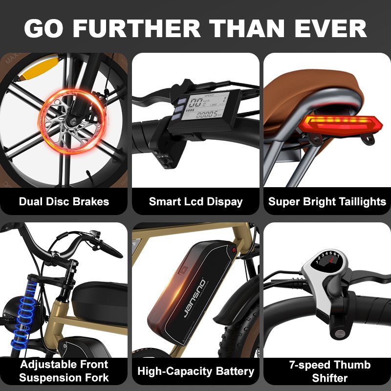 750W Moped Style Ebike Full Suspension 20" Fat Tire 34AH Electric bike 30MPH 120Miles Electric Motorcycle E Bike for Mountains