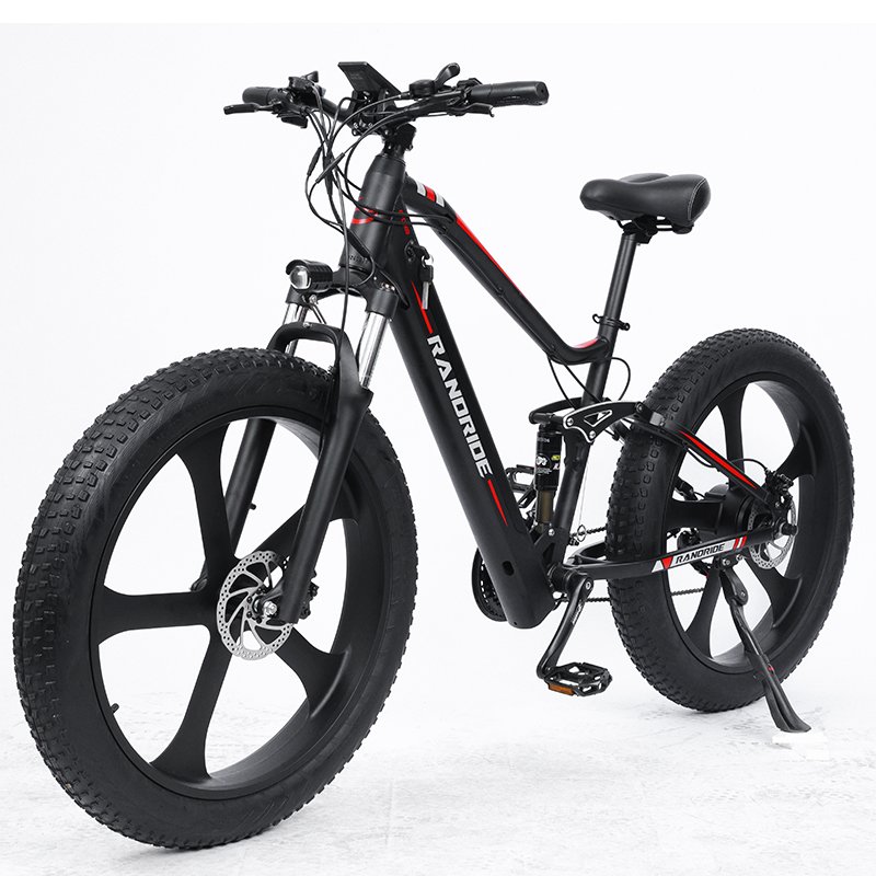 Electric Mountain Bikes 26'' Lithium Battery Ebike Fat Tire RANDRIDE Electric Bike Snow Full Suspension Bicycle 45km/h