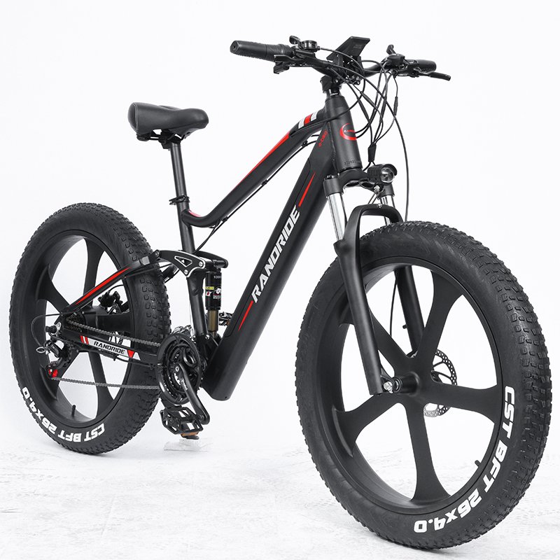 Electric Mountain Bikes 26'' Lithium Battery Ebike Fat Tire RANDRIDE Electric Bike Snow Full Suspension Bicycle 45km/h