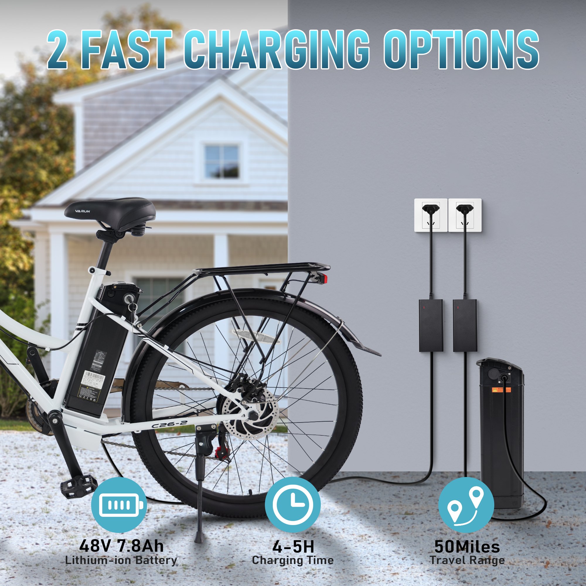 EU USA Warehouse Reday Stock Full Suspension Carbon Steel Frame 26" Ebike Two Seater Adults 48V 500W 750W Electric City Bike