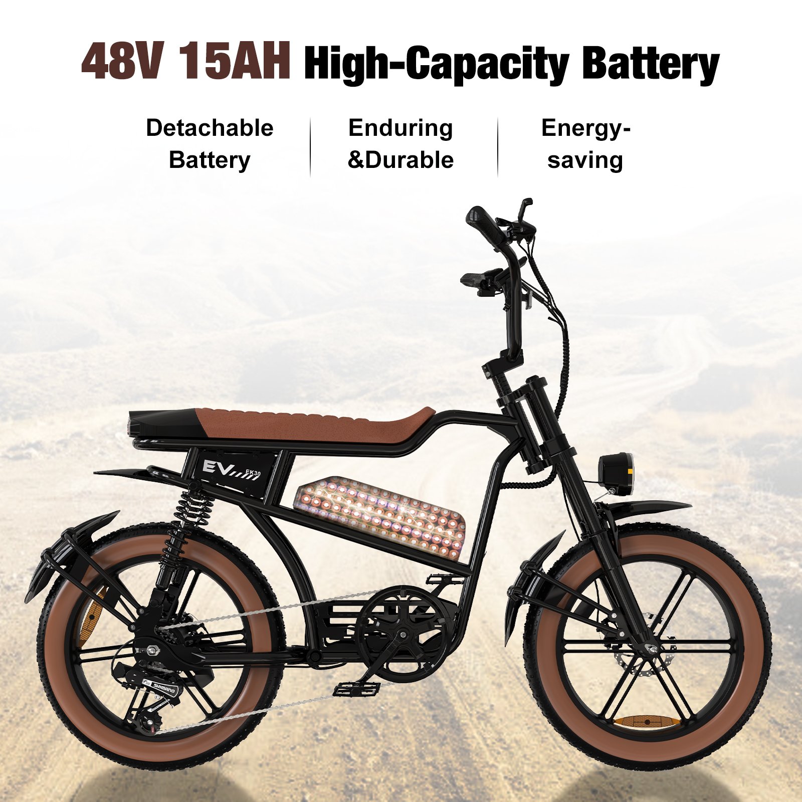 US Warehouse EK30M Removable 48V 750W Off-Road Electric Bicycle E Bike Fat Tire Motorcycles Mountain Dirt Ebike