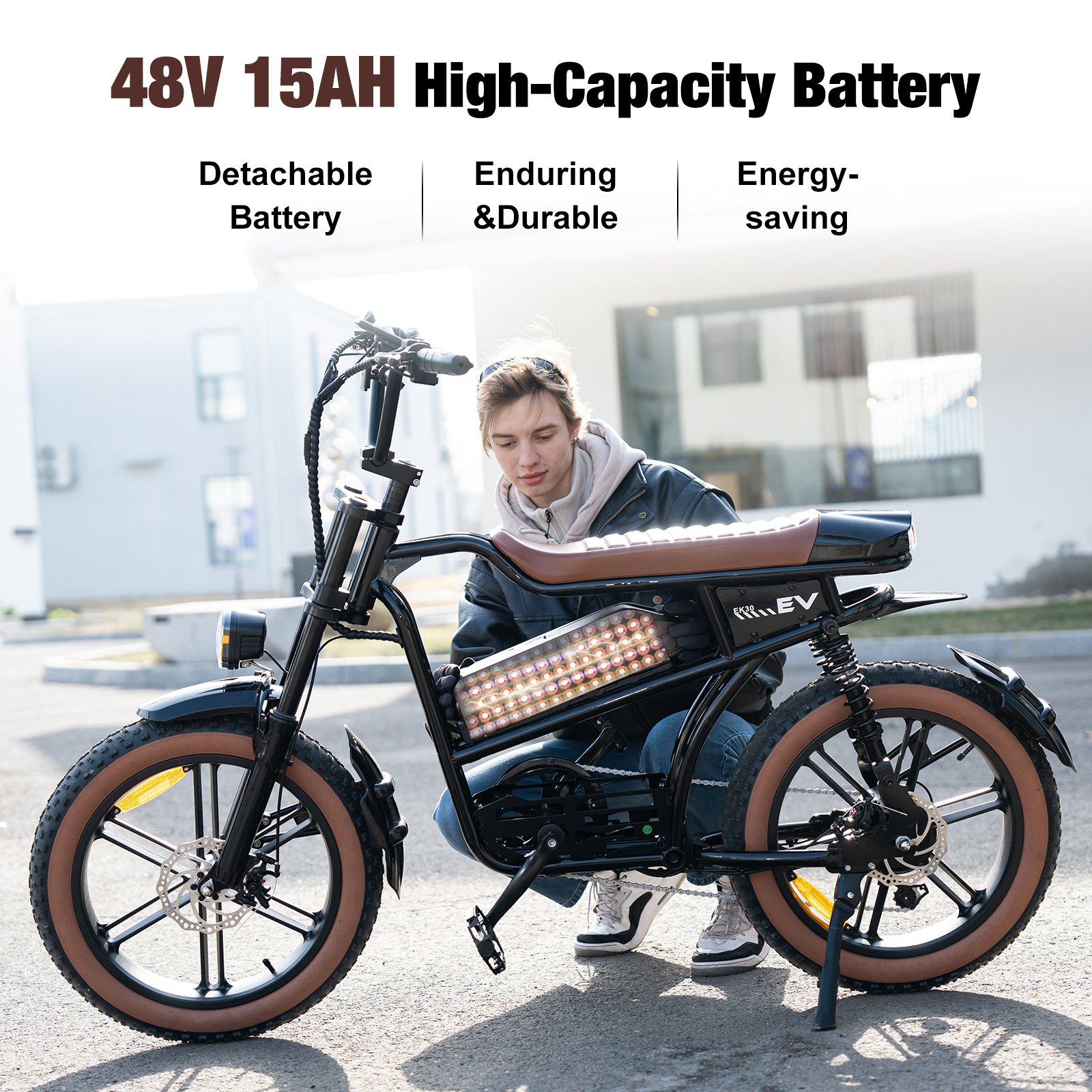 US Warehouse EK30M Removable 48V 750W Off-Road Electric Bicycle E Bike Fat Tire Motorcycles Mountain Dirt Ebike