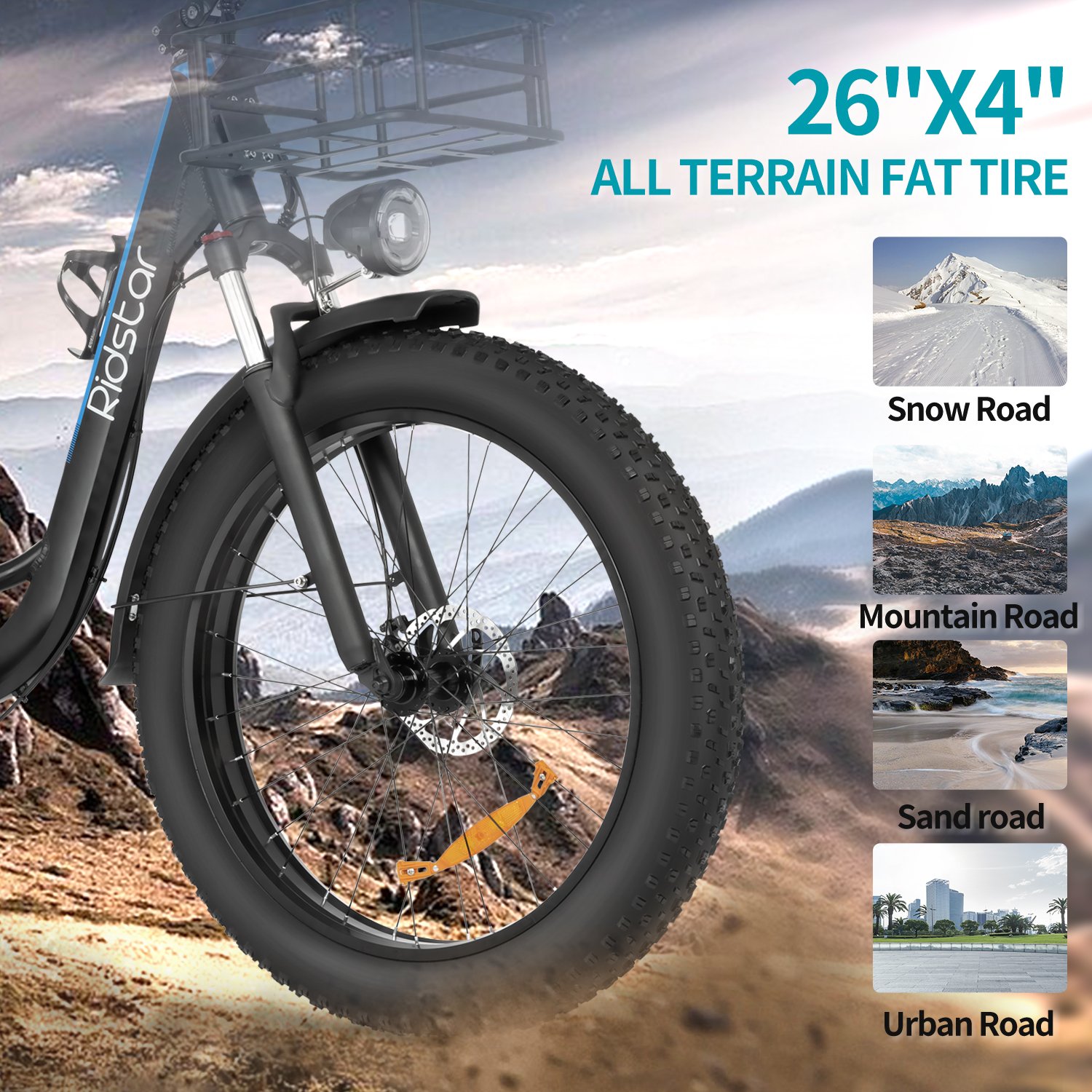 Best 48V 1500W Bicicleta Electrica Ridstar Mn-26 Pedal-Assisted 7 Speed Fat Tire Design Adults Compatible Electric City Bike