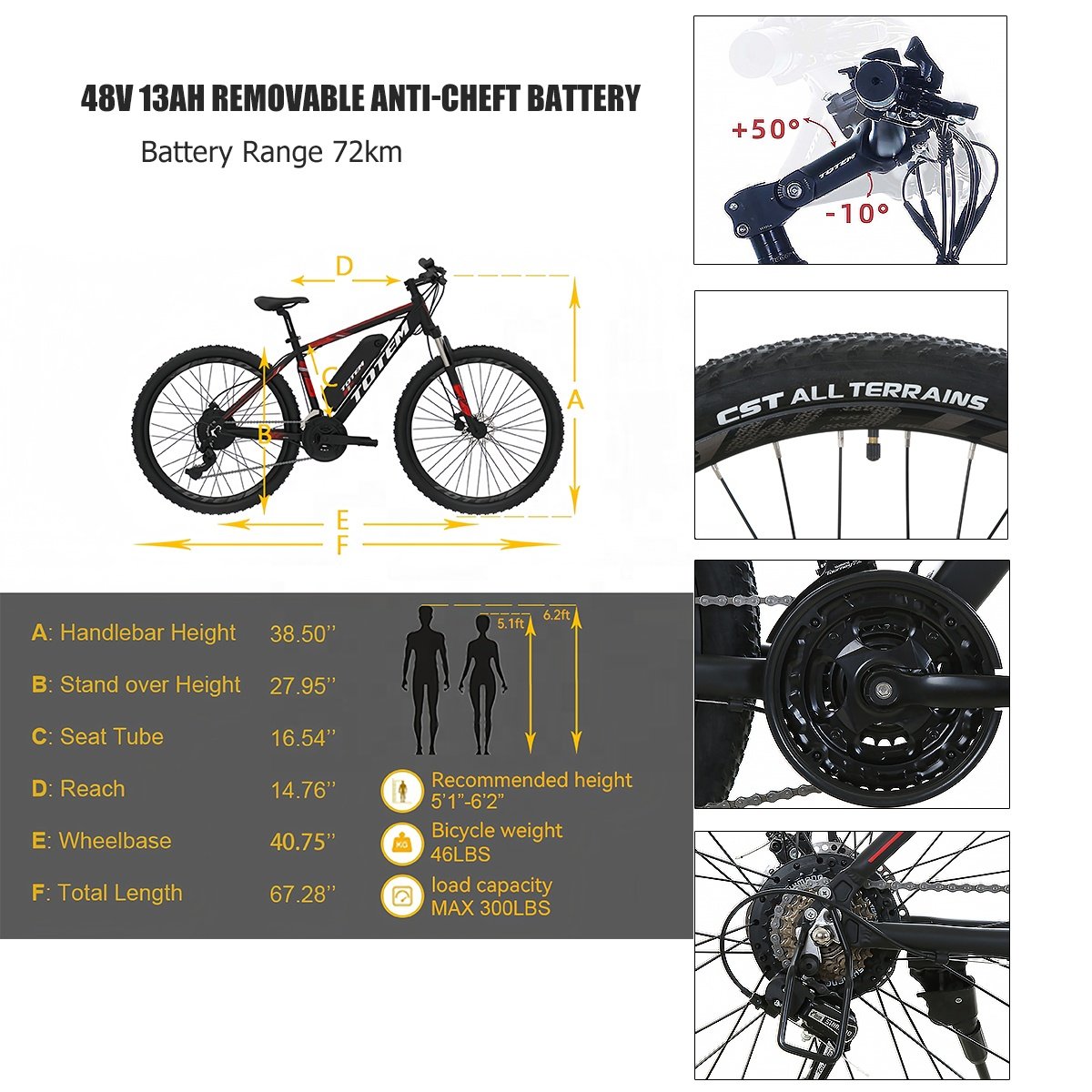 Multiple Colors 26 inch Wheels 21 Speeds Shimano Double Shock Absorption Electric Mountain Bike