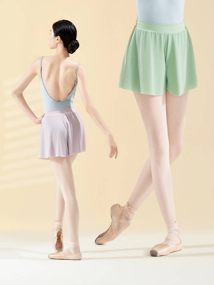 Ai Wu Ge Ballet Short Together Adult double -layer mesh skirt pants female dancing practice pants black shape dance pants
