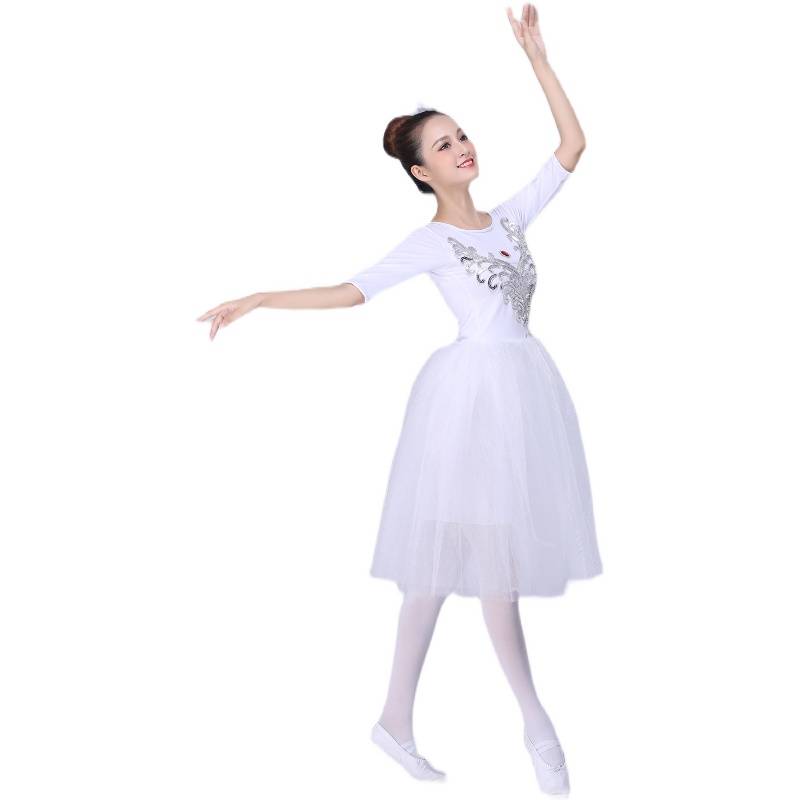 New long -sleeved ballet dance adult suspender dance skirt skirt puff skirt bubble sleeve performance dance clothing