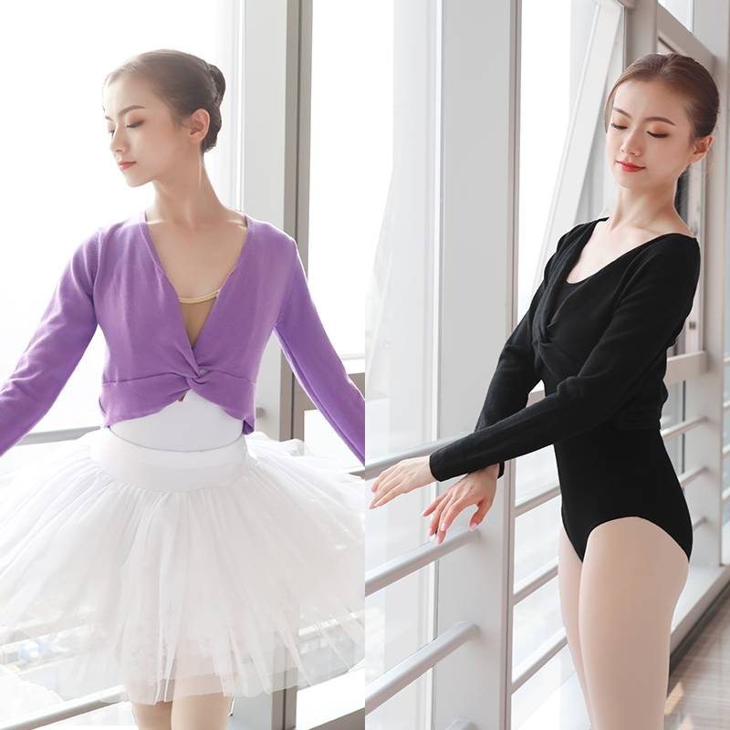Factory selling children's dance i shawl needle knit spring and autumn long -sleeved ballet top jacket junior body -shaped body exercise uniform