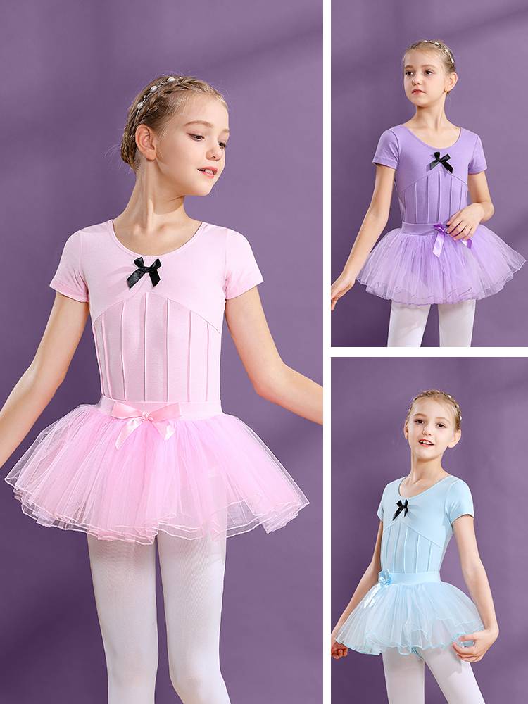 Dance service girl pink conjoined long -sleeved long sleeve set girl children's ballet training dancing clothes