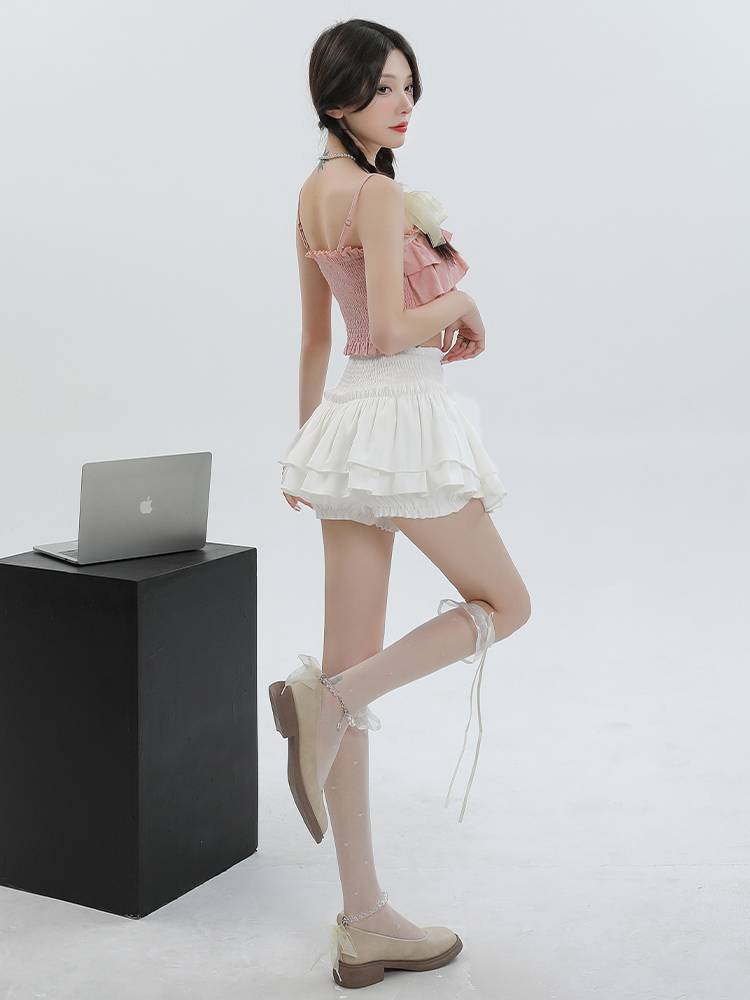 La Xiabeel ballet cake skirt short high -waist A -line anti -light puffed skirt pure desire blood pleated skirt