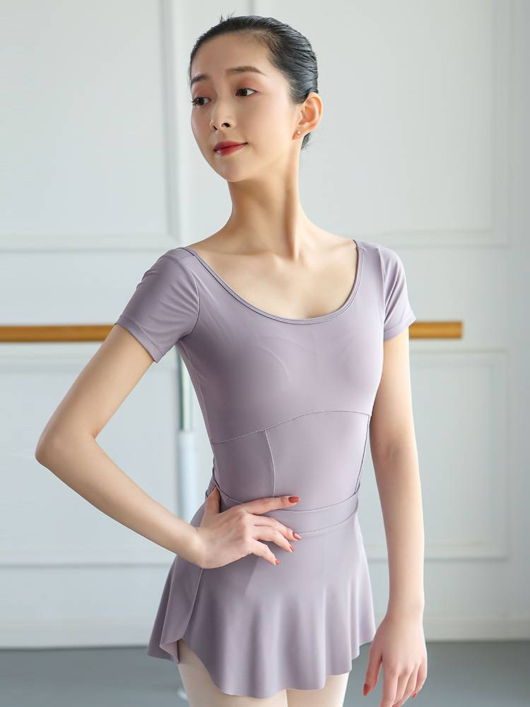 Little jasmine dance service female ballet exercise uniform adult clothing round neck short -sleeved gymnastics kick training uniform