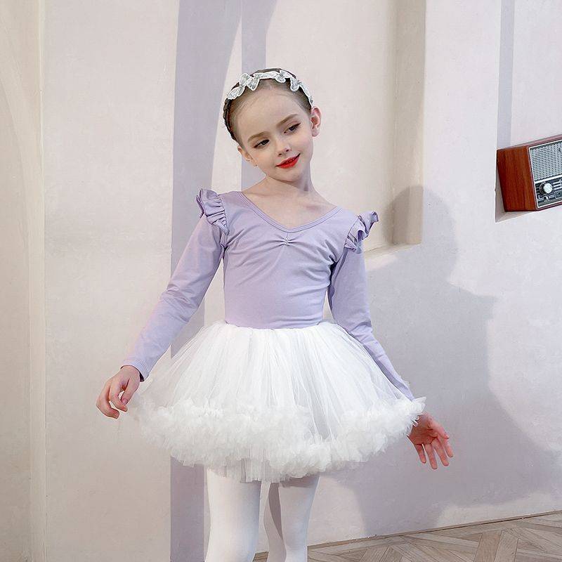 Nanzhi Children's Dance Service Autumn Long -sleeved Girl Practice White Box Skirt Children's Ballet Dance Skirt