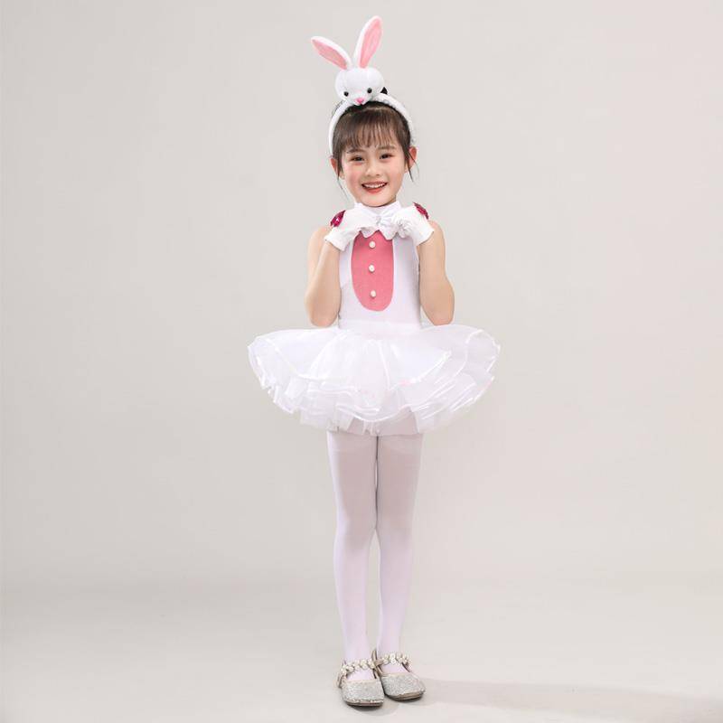 Children's Bunny Tong Performing the Bunny Little Animal Performance Server Women's White Ballet Puff Skirt Children's Dance Service