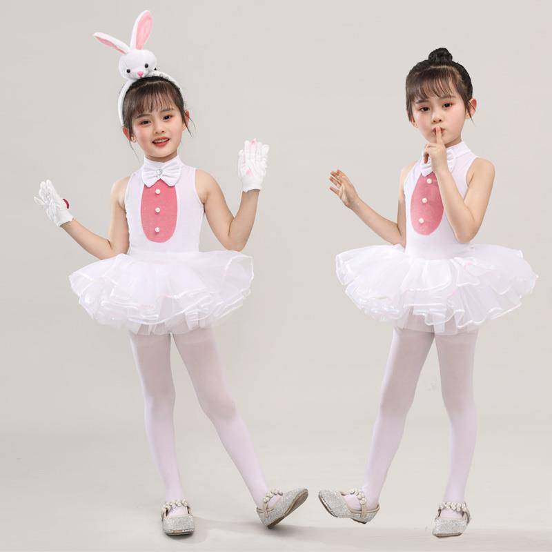 Children's Bunny Tong Performing the Bunny Little Animal Performance Server Women's White Ballet Puff Skirt Children's Dance Service