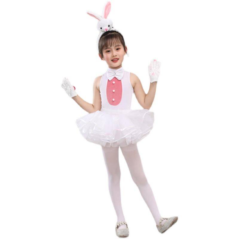 Children's Bunny Tong Performing the Bunny Little Animal Performance Server Women's White Ballet Puff Skirt Children's Dance Service