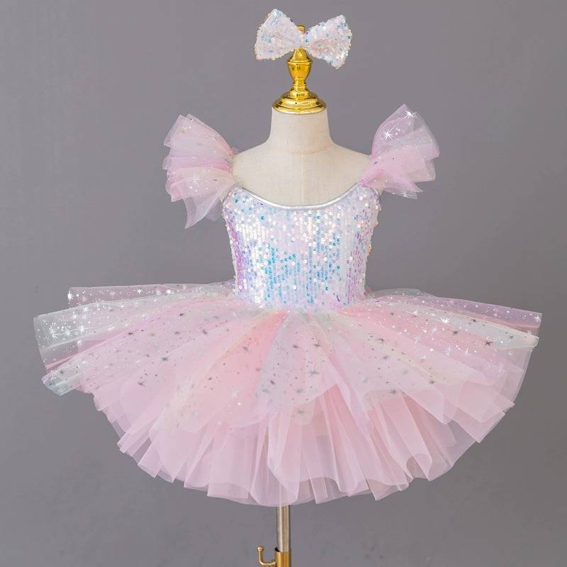 The new kindergarten girl Little Swan ballet watch show sequy skirt puff skirt princess dance performance service