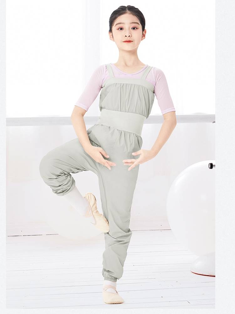 Children's dance service warm -up, light strap jumping jumpsuit girl ballet training pants, sweat sweat training body dance service