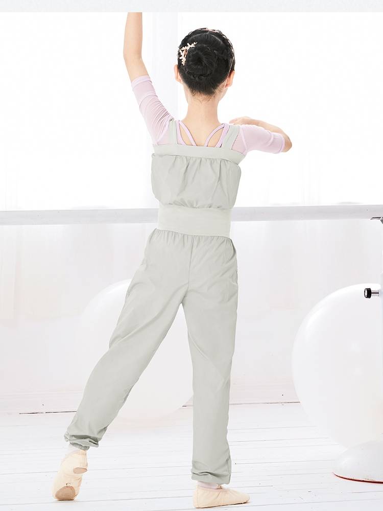 Children's dance service warm -up, light strap jumping jumpsuit girl ballet training pants, sweat sweat training body dance service