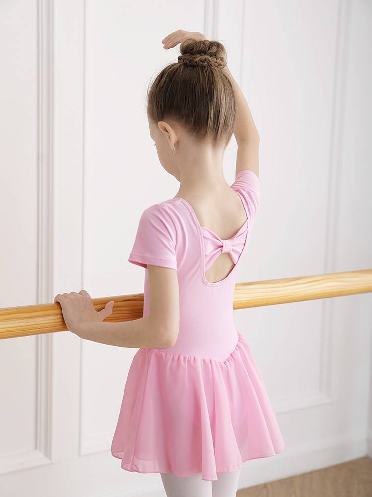 Children's ballet skirt in summer short -sleeved dancing conjoined skirt girl dance clothing gymnastics uniform Chinese dance exercise uniforms