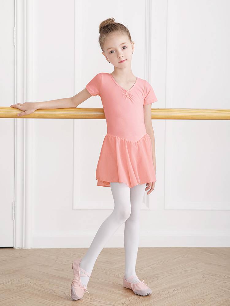 Children's ballet skirt in summer short -sleeved dancing conjoined skirt girl dance clothing gymnastics uniform Chinese dance exercise uniforms