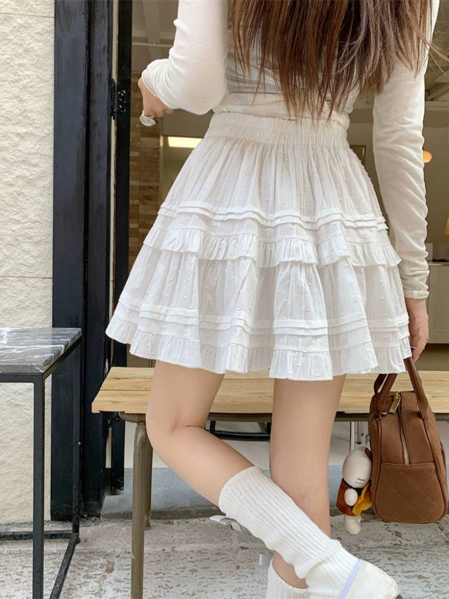 Sweet ballet style white ruffled border light skirt women's summer small cake panton skirt short skirt