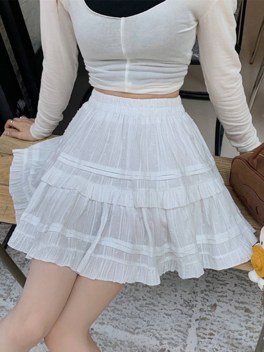 Sweet ballet style white ruffled border light skirt women's summer small cake panton skirt short skirt