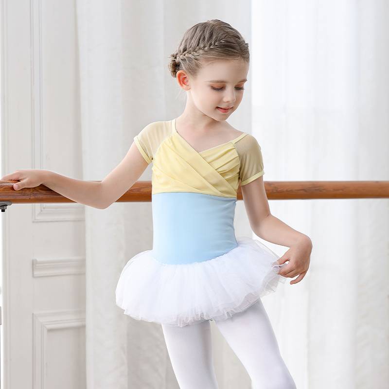 Ballet dance skirt Children's gymnastics clothes summer practice service girl short -sleeved suspender young children dancing Chinese dance service