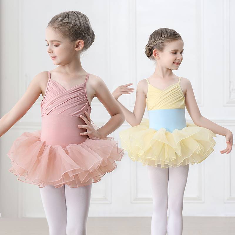 Ballet dance skirt Children's gymnastics clothes summer practice service girl short -sleeved suspender young children dancing Chinese dance service