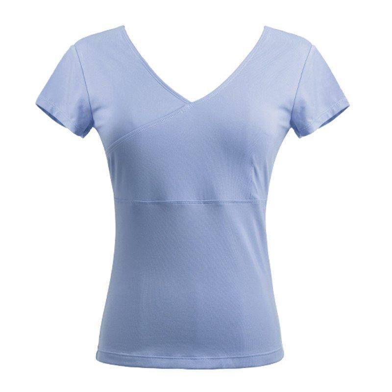 Ballet dance clothes top female practice, tight V -neck adult summer short sleeve test gymnastics, white T -shirt
