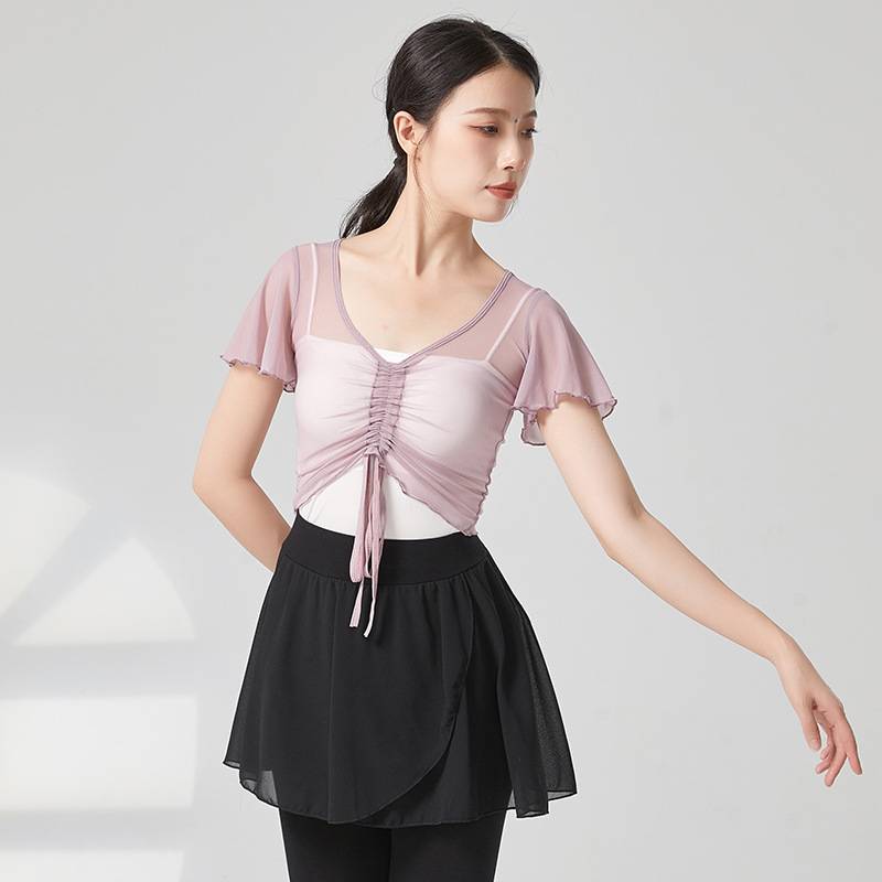 Dance service top female ballet training short -sleeved adult clothes net gauze dress classical dance outer square dance