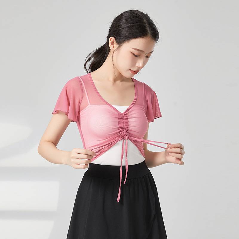Dance service top female ballet training short -sleeved adult clothes net gauze dress classical dance outer square dance
